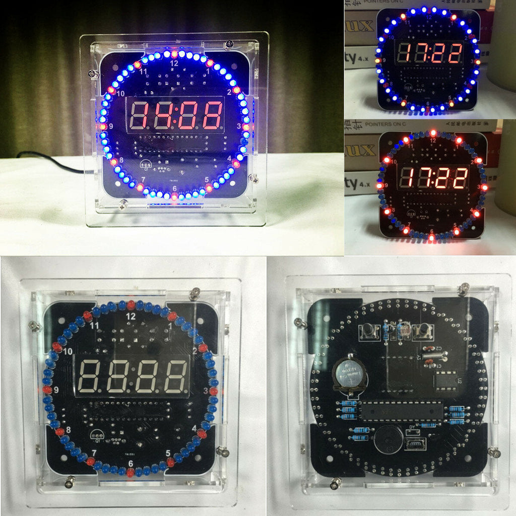 LED Rotating Electronic Temperature Display Digital Clock Learning Kit Box DIY