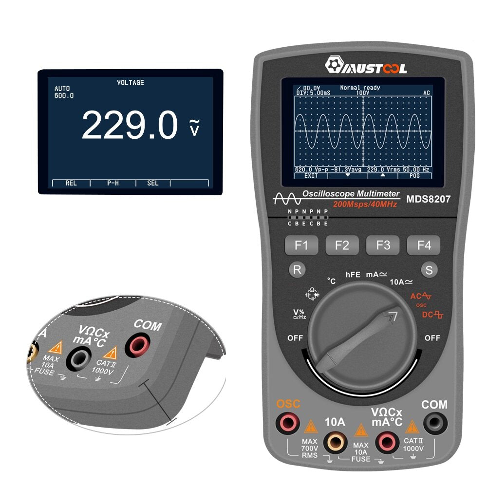 Intelligent 2 in 1 Digital 40MHz 200Msps/S Oscilloscope 6000 Counts True RMS Multimeter