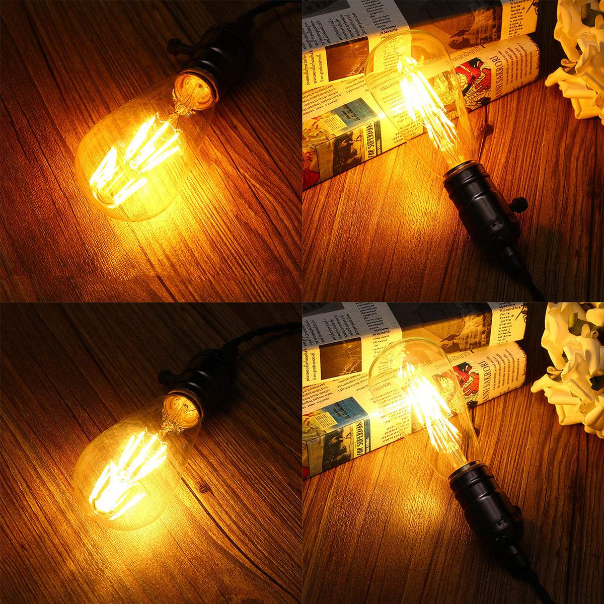 8W Clear Cover Dimmable Retro Vintage Filament LED Bulb Light Lamp AC110/220V