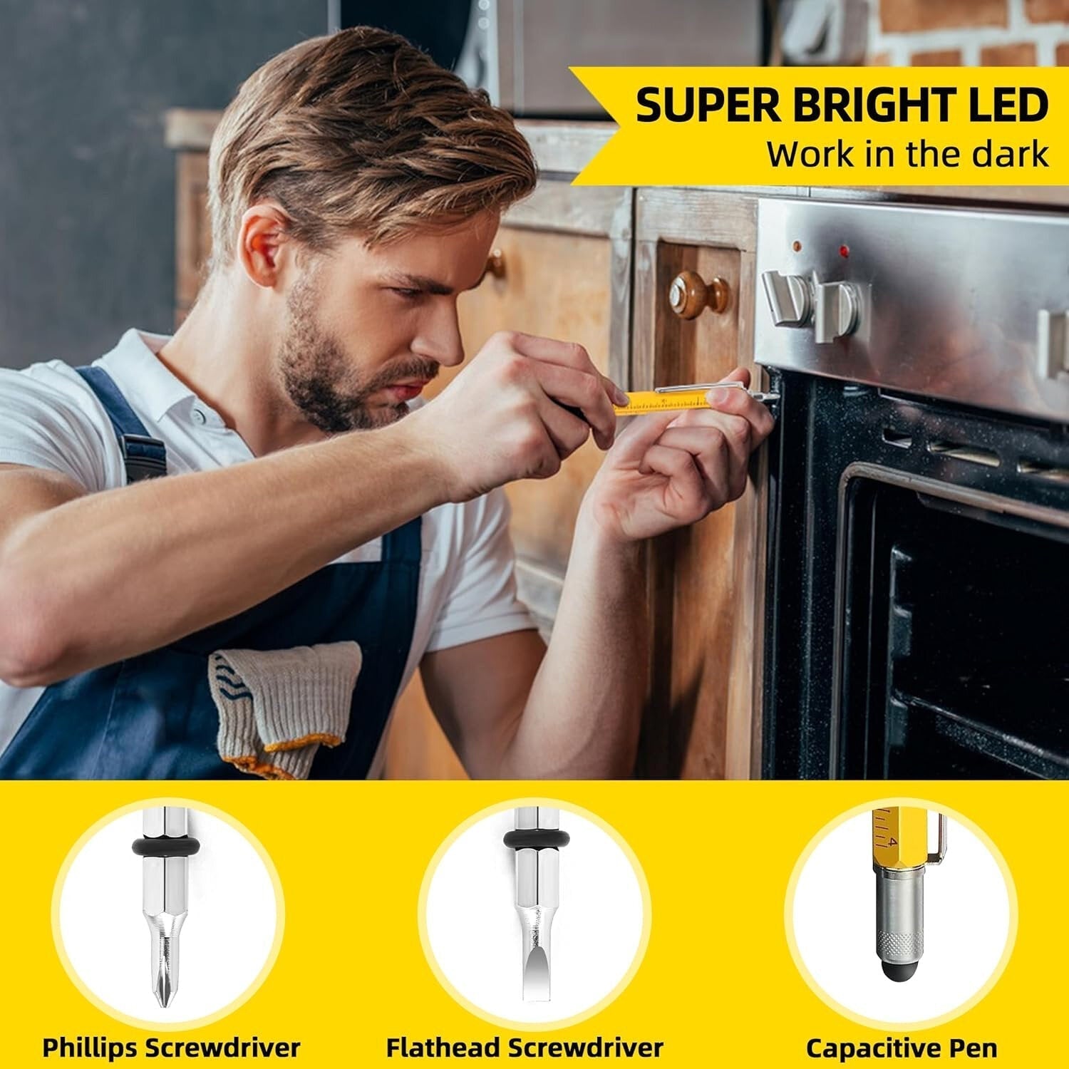 9-in-1 Multifunctional Pen with LED Light, Stylus, Screwdriver, Ruler, and More - Perfect Gift for DIY Enthusiasts