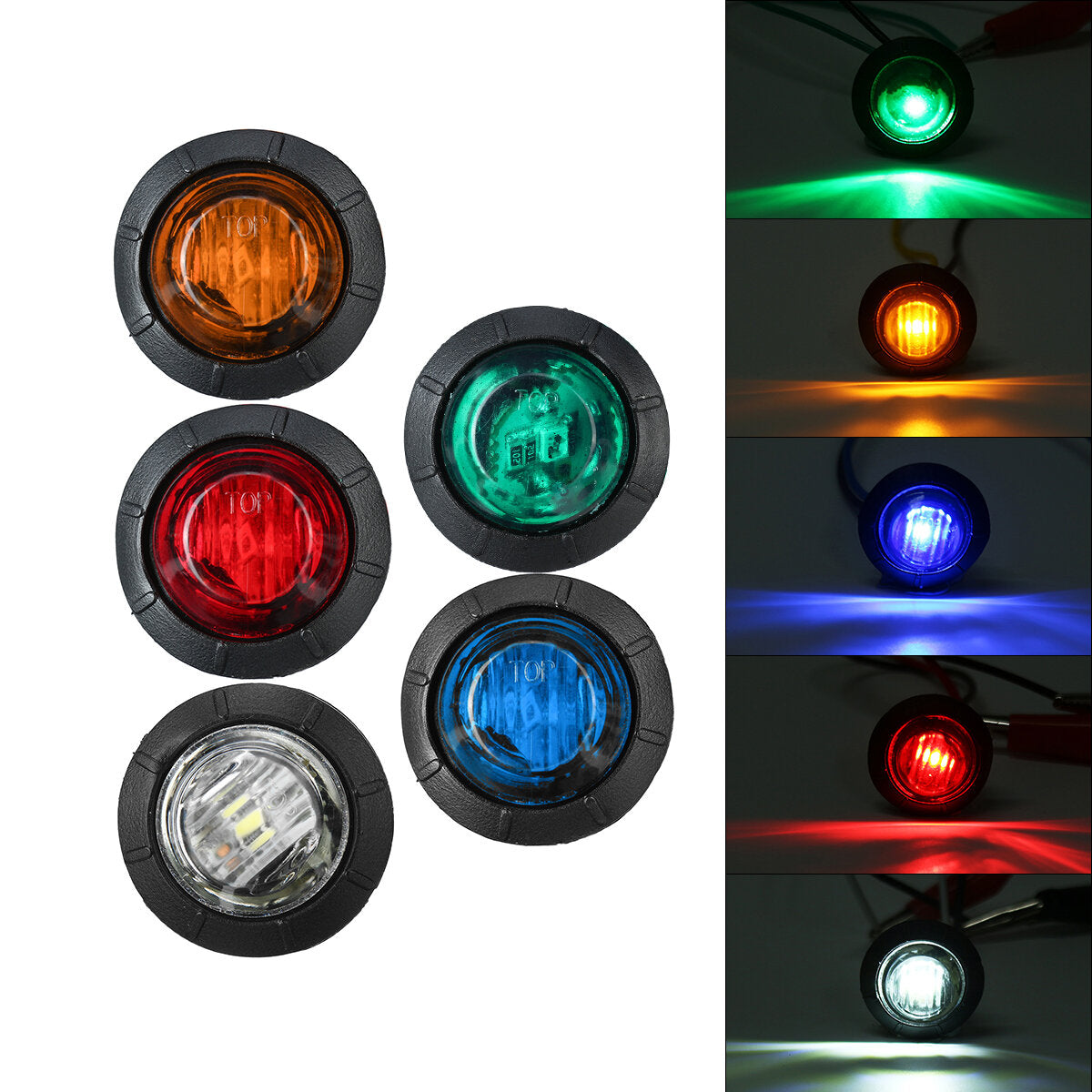 5pcs 24V Round LED Side Marker Light Indicator Lamp Truck Trailer Caravan Van