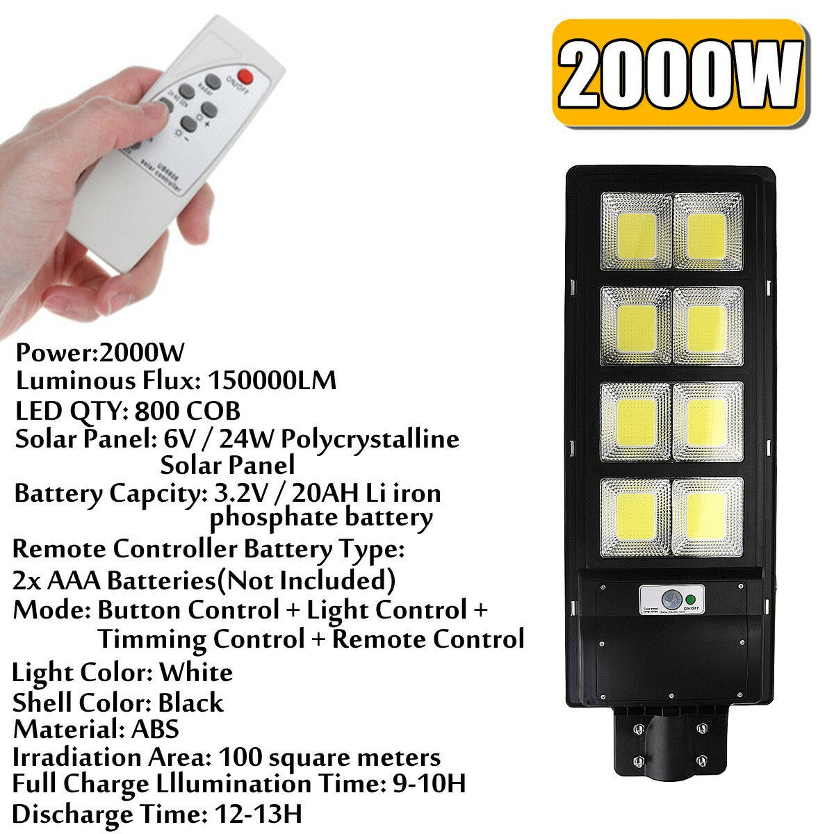 800-2000W 400/600/800 COB Solar Wall Street Light PIR Motion Garden Lamp Remote