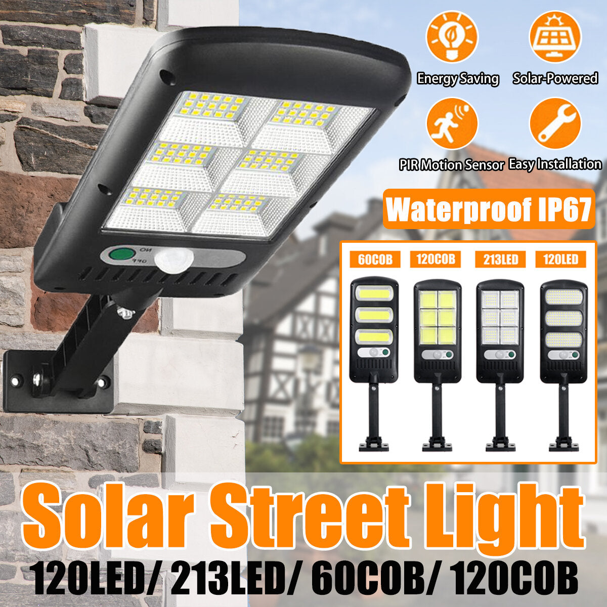 60/120COB 120/213LED Solar Street Light PIR Motion Sensor Waterproof IP67 Wall Lamp for Outdoor Garden Home