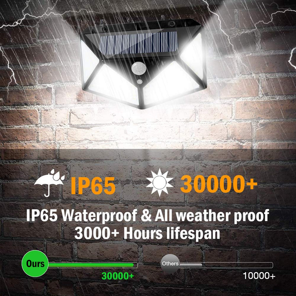 3pcs 100 LED Solar Powered PIR Motion Sensor Wall Light Outdoor Garden Lamp 3 Modes