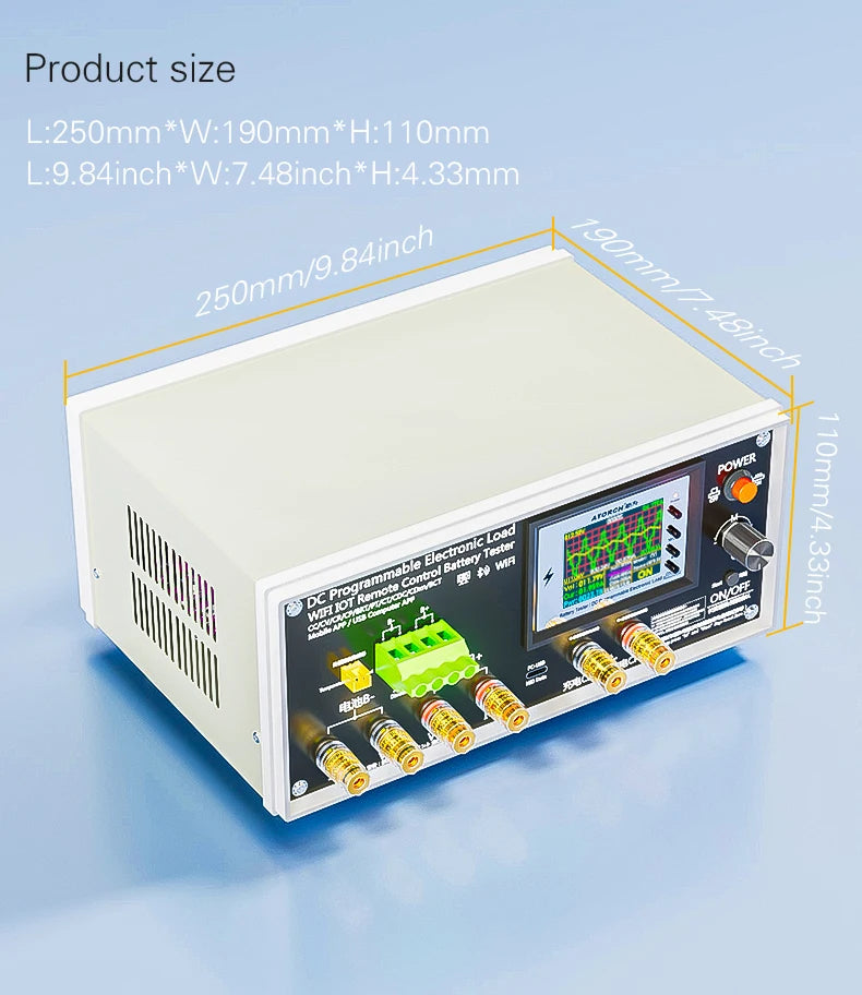 Electronic Load Tester 150/300/450/600W WiFi Tuya 0-200V 50A Battery Capacity Monitor Programmable Discharge Tool IPS Display High Precision Bluetooth Connection