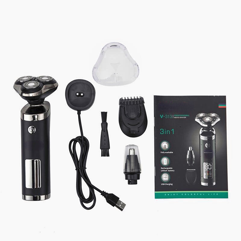 Electric Shaver USB Shaver Three-in-one Multi-function Beard Rechargeable LCD Digital Display Washing
