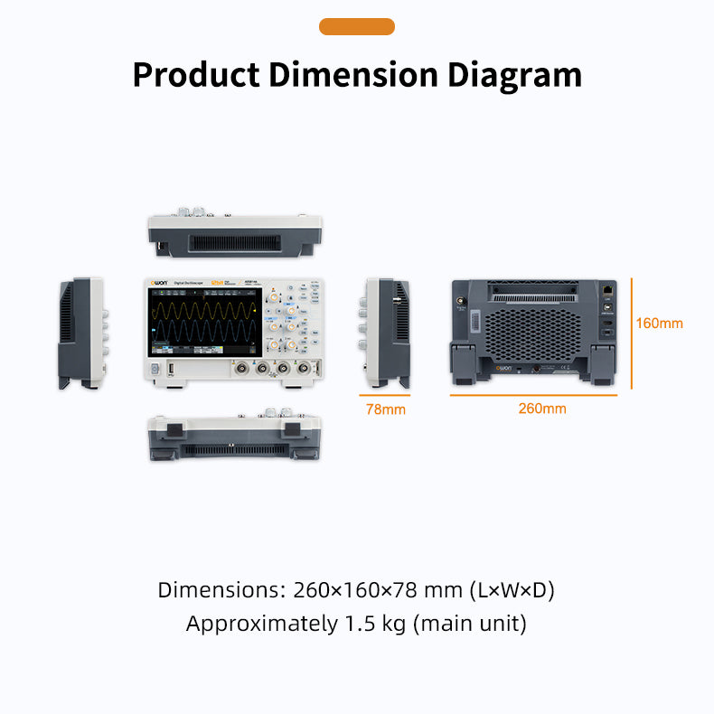 Digital Oscilloscope 2 Channels 1.25GSa/s 12-bit 7-inch Display USB HDM LAN Connectivity