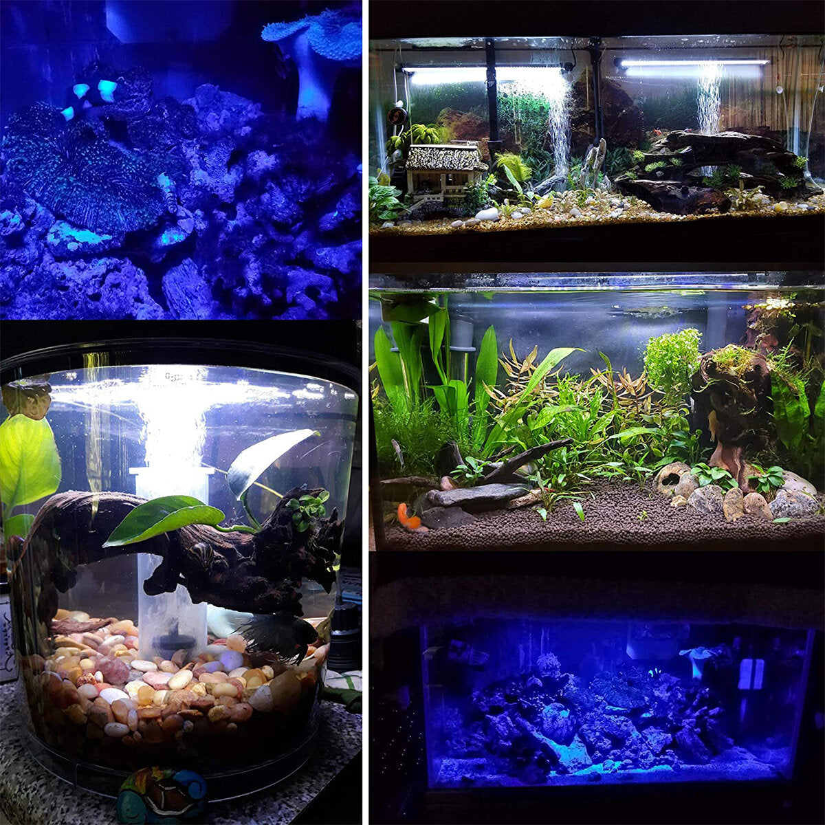 13.2W 18-90CM Fish Aquarium Tank 12V LED 3modes Submersible Light Underwater White + Blue Lamp Lantern