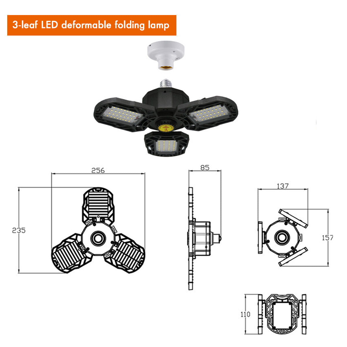 AC85-265V LED Garage Light Bulb E27 E26 Ceiling Fixture Shop Workshop Deformable Lamp Timing Kit