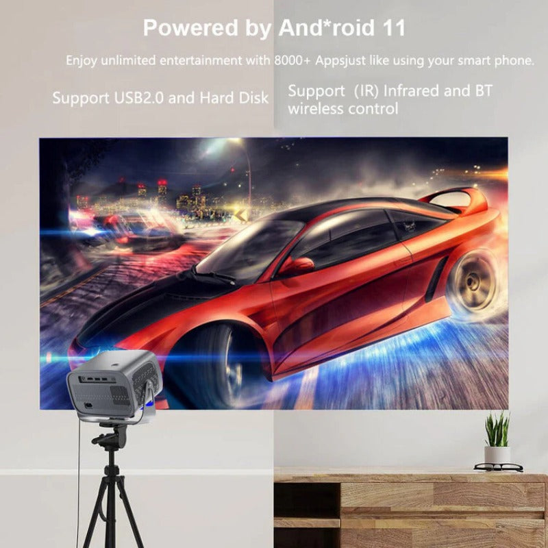 Mini LED Projector, Android 11.0, 1080P, Dual 5G WiFi, 390 ANSI Lumens, 160" Screen, Portable Outdoor Movie Theater