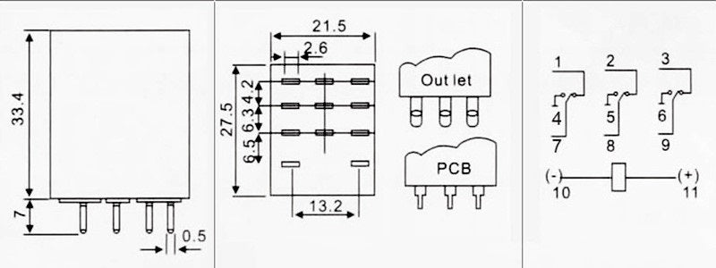 HH53P MY3NJ 11Pin 3NO/3NC 5A AC110/220V DC12/24V Micro Small Electromagnetic Lntermediate Relay with Socket