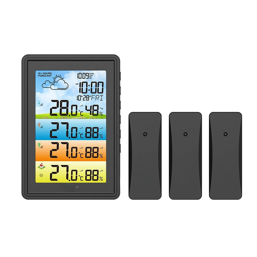 3 Sensors Weather Station Wireless Indoor Outdoor Thermometer with Alarm Clock / Calendar / Weather Forecast