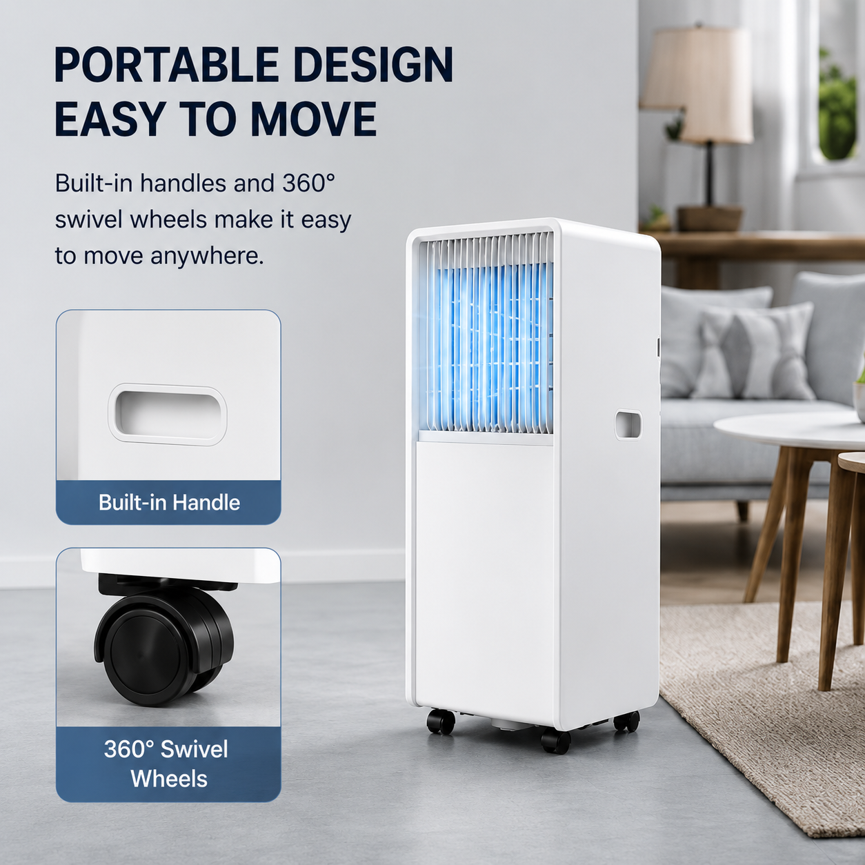 16000 BTU Portable Air Conditioner | All-in-One Plug-and-Play AC with Wheels (No Installation Required)