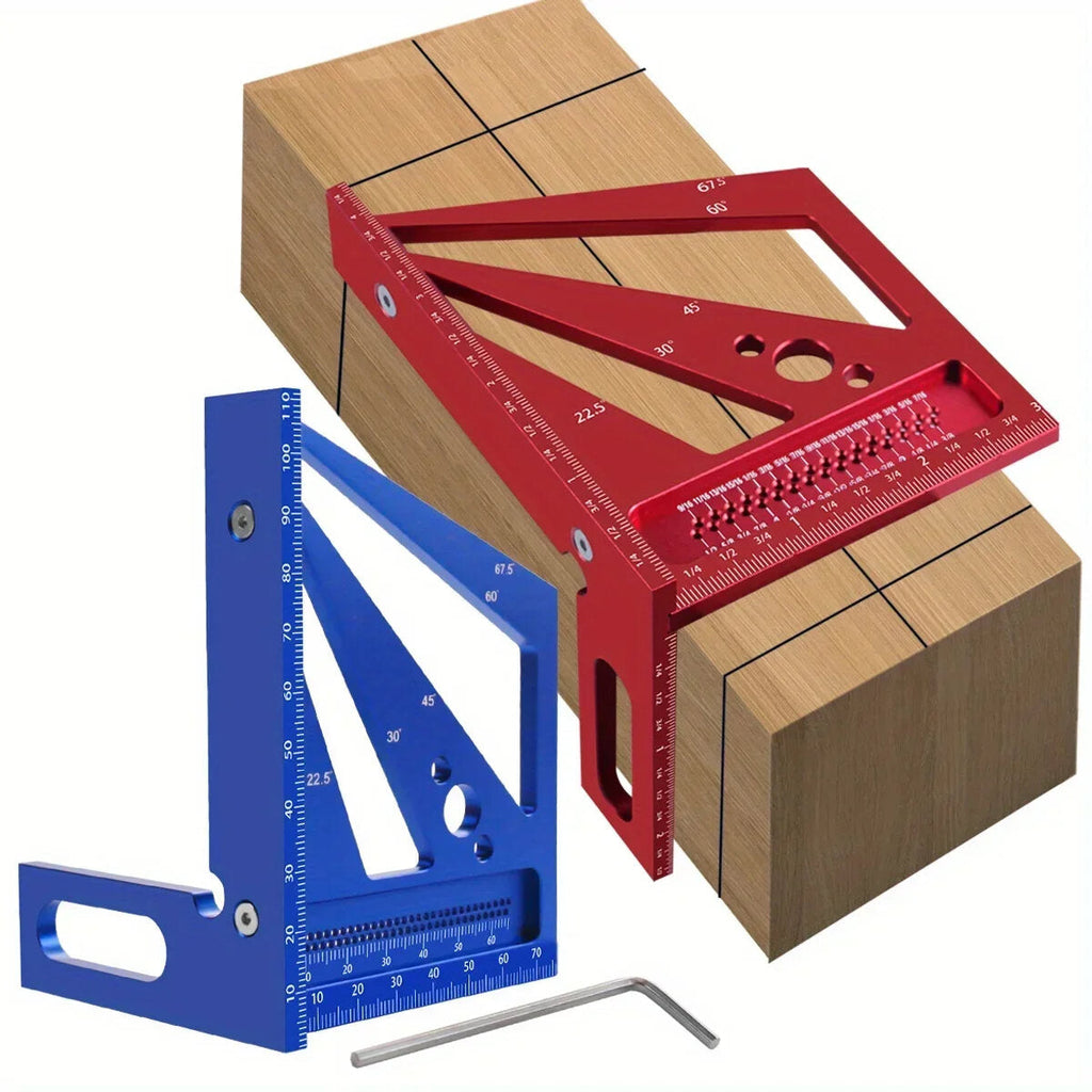 3D Multi-Angle Square Protractor - Aluminum Alloy, Measures 22.5°-90°, Precision Tool for Woodworking, Blue/Red Options