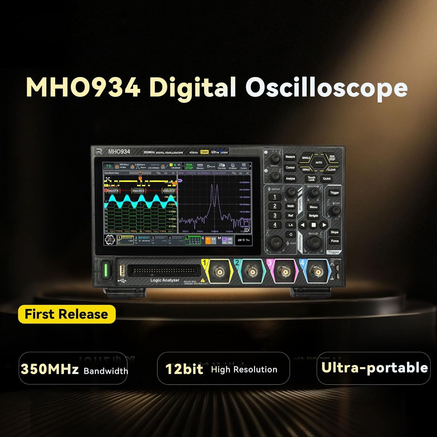 High Precision Digital Oscilloscope 4 Channels 800MHz Bandwidth 12-Bit Resolution 4GS Sampling Rate Touchscreen USB HDM Signal Analysis