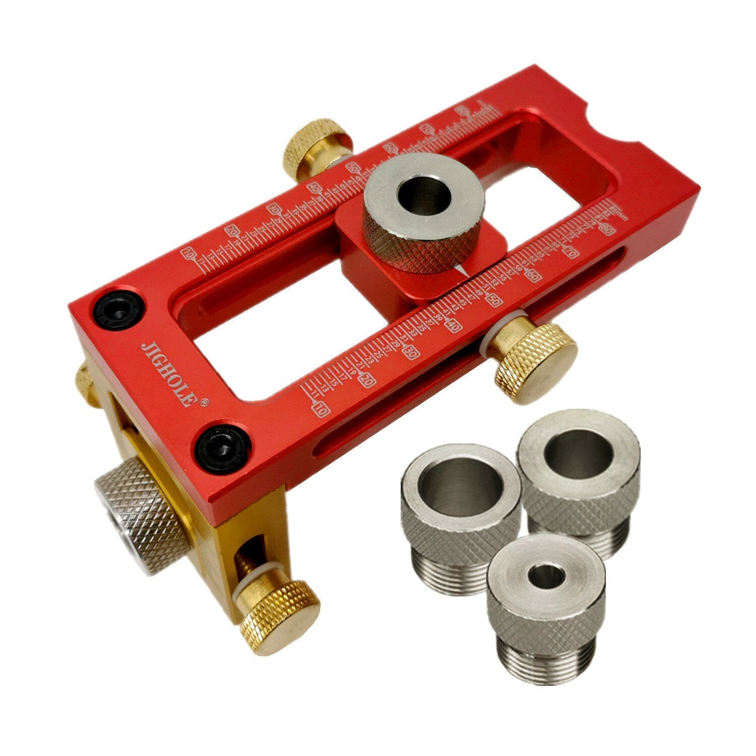 Aluminum Alloy 2-in-1 Screw Jig Adjustable Pocket Hole Drill Guide for Woodworking - 4/5 Drill Sleeves Included
