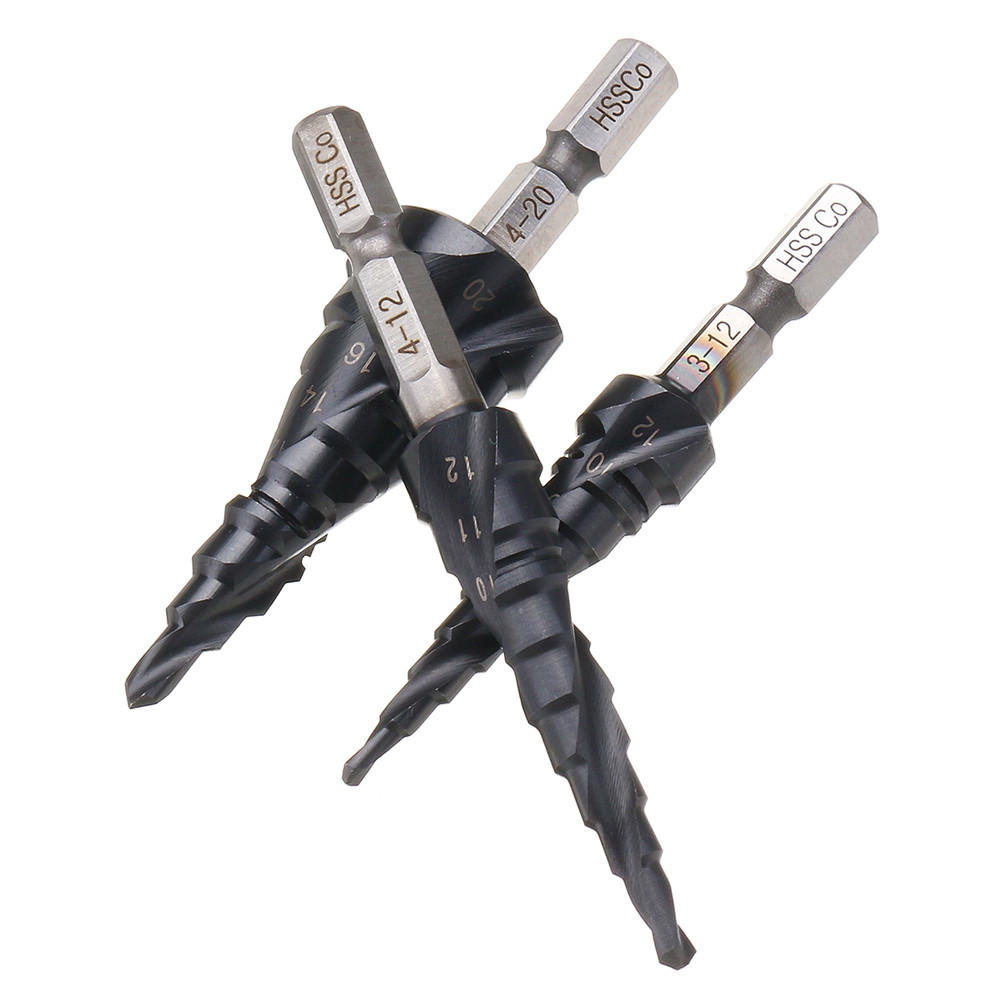 M35 Cobalt Step Drill Bit 3-12/4-12/4-20mm TiAlN Coated Step Drill 1/4 Inch Hex Shank