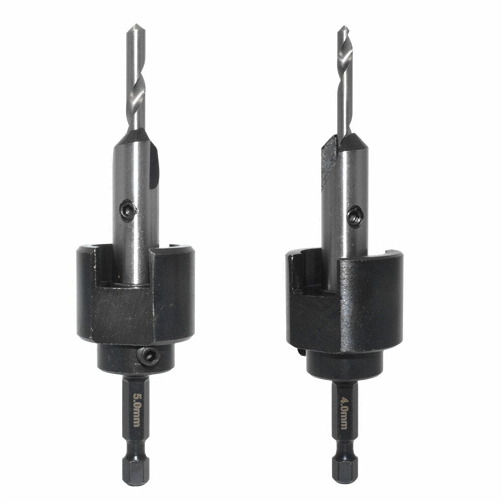 4mm/5mm Countersink Bit Set for Woodworking - Hex Shank Drill Bits with Adjustable Depth & Chamfering Function