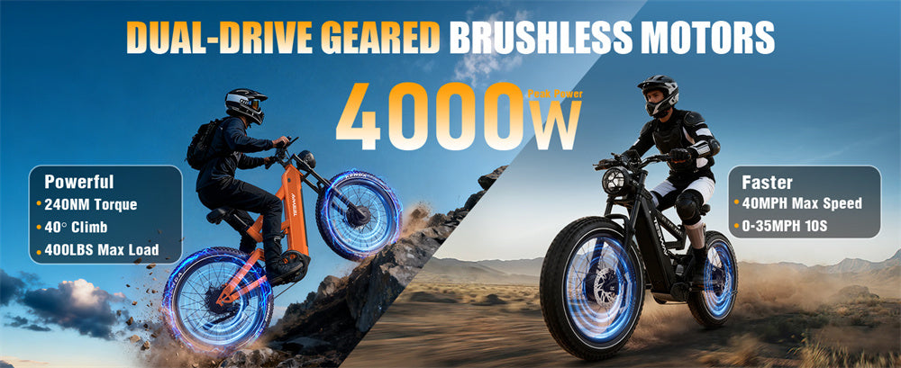 Electric Bike 48V 30AH Battery 2400W(Peak 4000W) Motor Recommended Top Speed 25KM/H 26 Inch Tire Electric Bicycle 190 KM Mileage Range Max Load 180KG