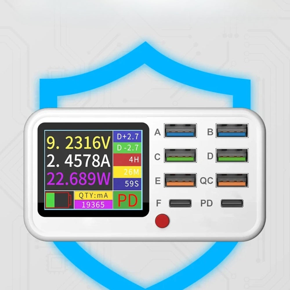 65W Dual C Ports Fast Charger with Wireless Charging, Intelligent Charging, Display Screen & Multiple Ports for Devices
