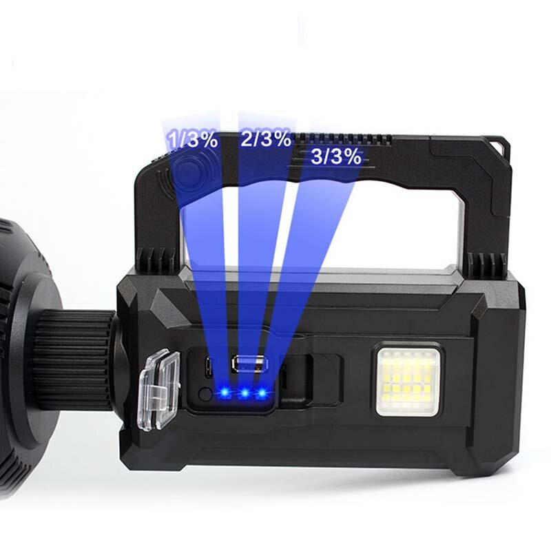 LED Flashlight 5500-7000K Super Bright 6 Modes Type-c Sloar Rechargeable Long Throw Waterproof Solar Portable Searchlight For Hunting Camping