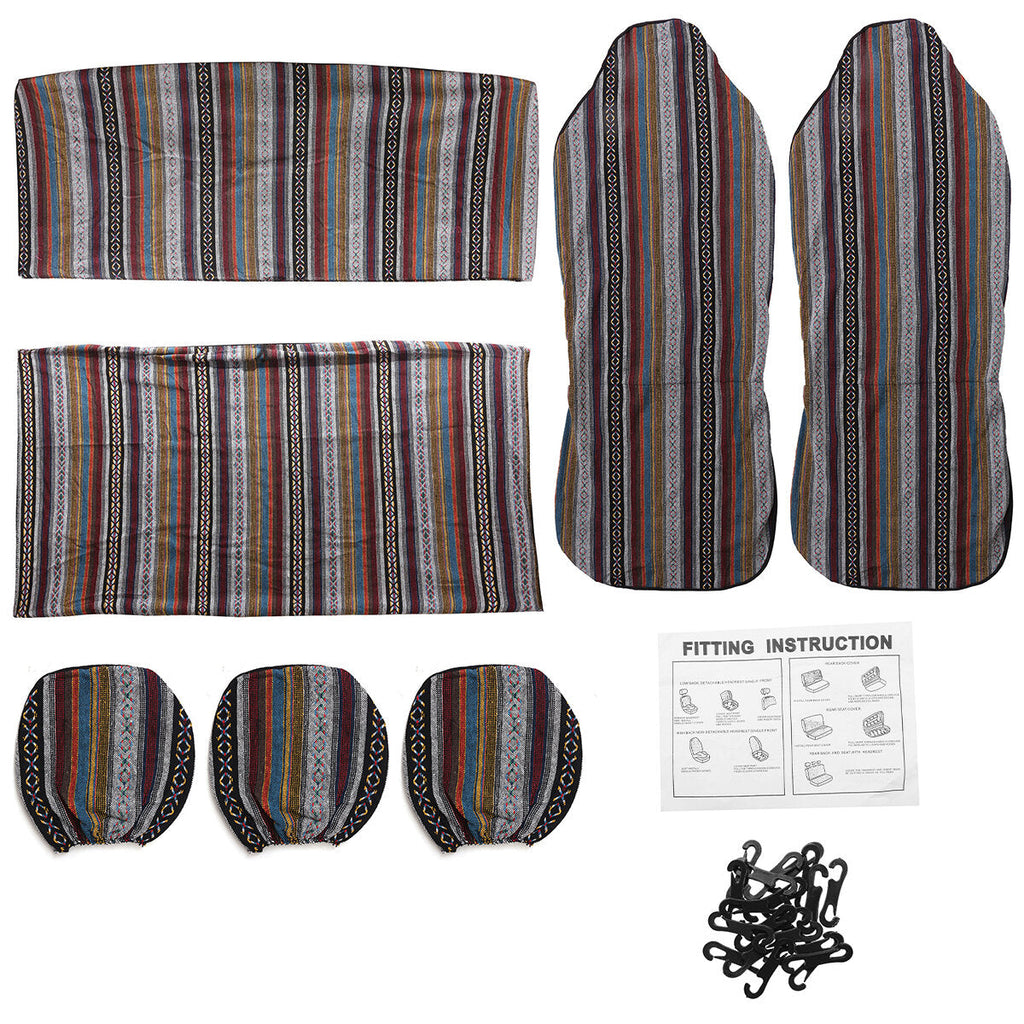 7pcs 5 Seaters Car Seat Covers Protector Cushion Front Rear Linen for Universal Car SUV Trucks