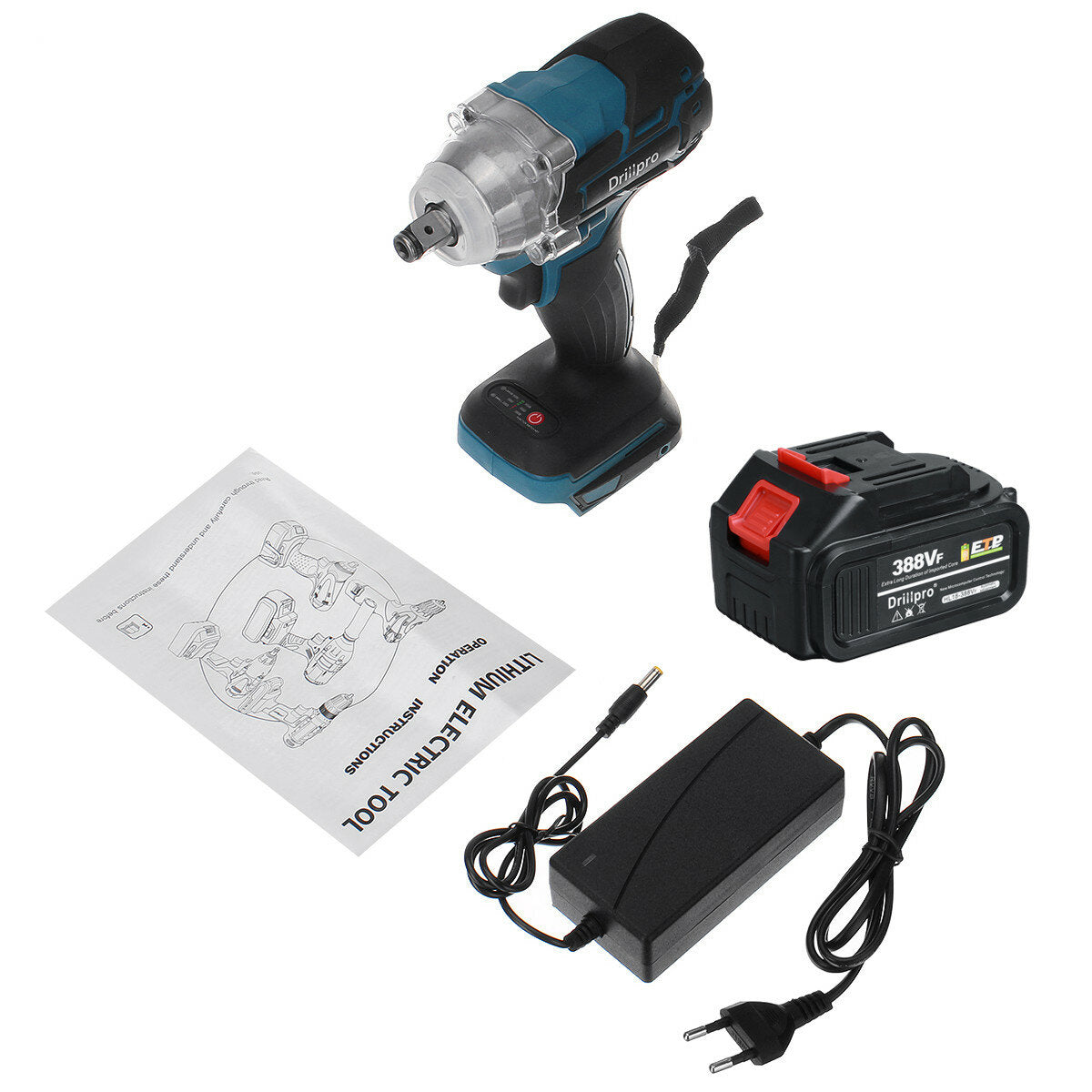 388VF 2 in1 520N.m Brushless Impact Wrench Cordless Electric Screwdriver Drill Power Tool W/ 1/2x Battery