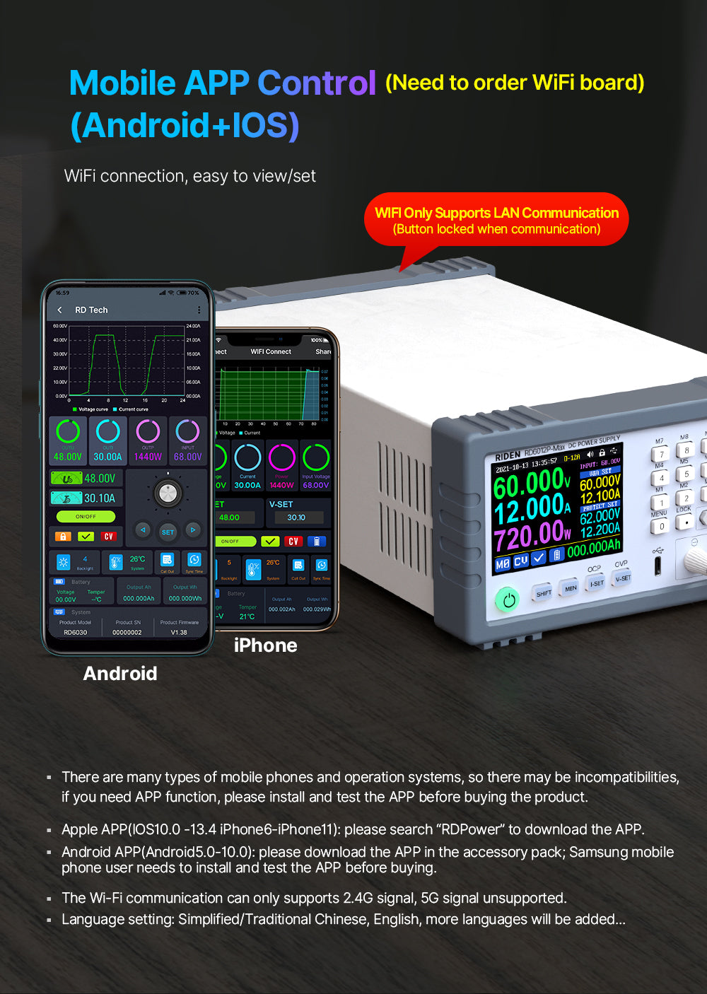 720W 60V 12A Completed Set 5 Digit AC to DC Laptop Mobile Phone Repair Regulated Power Supply