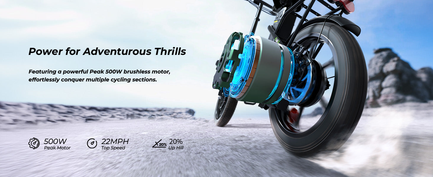 Electric Bike 36V 10.4AH 250W(Peak 500W) Motor Recommended Top Speed 25KM/H 16inch Tire 55-88KM Max Mileage 120KG Max Load