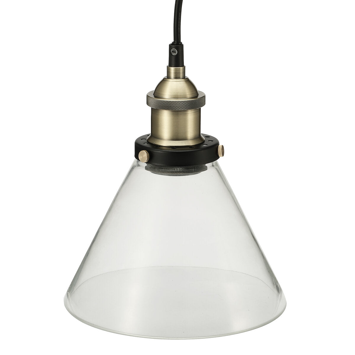 110V/220V E26/E27 Vintage Industrial Pendant Light Socket Funnel-like Glass Shade with Ceiling Canopy Adjustable Hard Wire