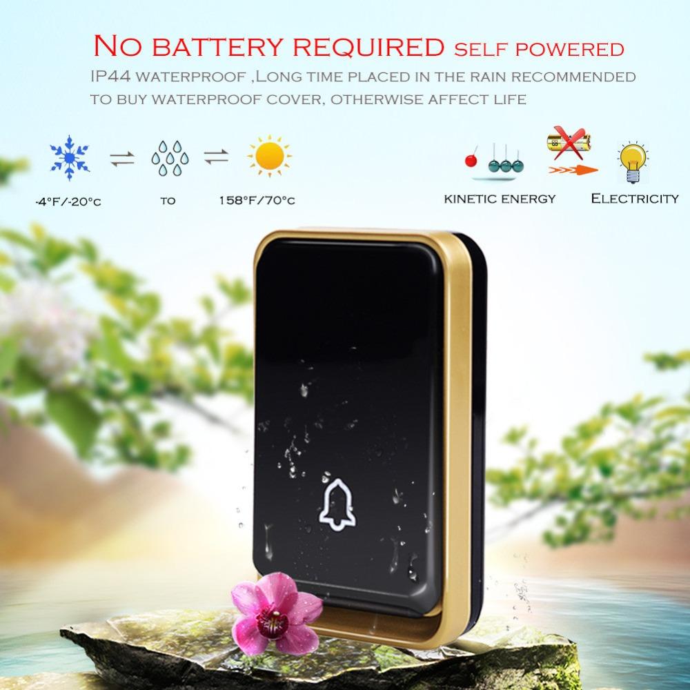 Wireless DoorBell Self-powered Night Light Sensor Waterproof No Battery Home Door Bell 1 Transmitter 1 Receiver