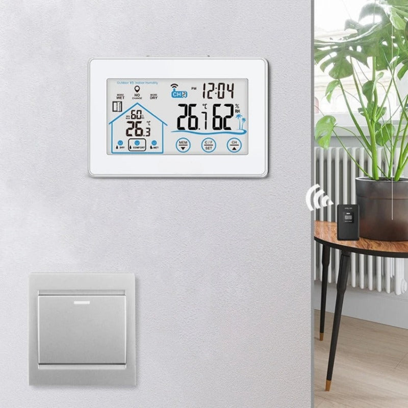 Wireless Weather Station Alarm Clock Touch Screen In/Outdoor Thermometer Hygrometer Forecast Calendar Comfort Indicator Wireless Remote Sensor