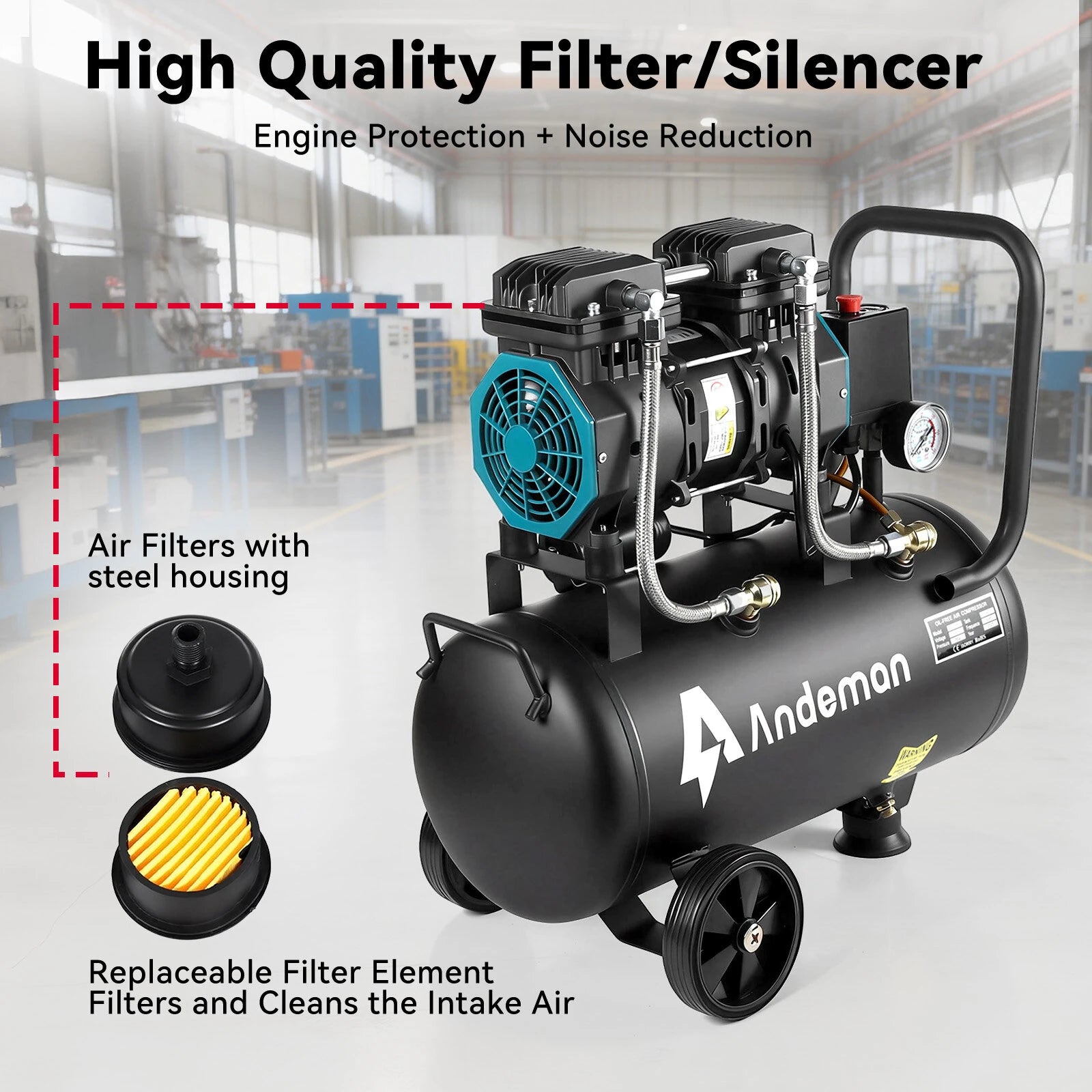 1200H-24 air compressor, oil-free, quiet, low-frequency 230V, 50HZ, 24L, 150W, custom model, high efficiency and low noise