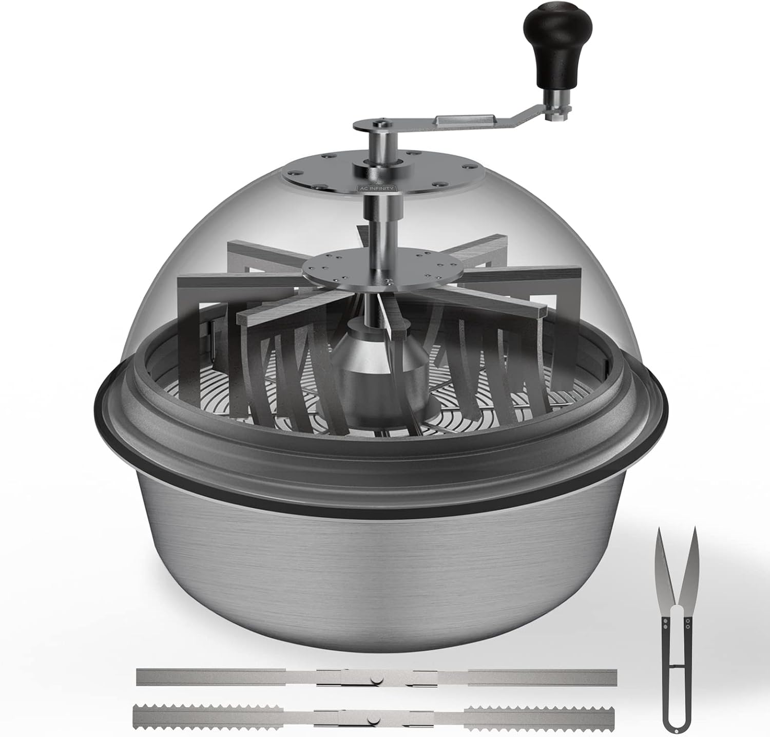 Greenzech 16" & 19" Bud Leaf Bowl Trimmer, Manual Hand-Crank, Clear Dome, Stainless Steel Blades for Buds & Herbs