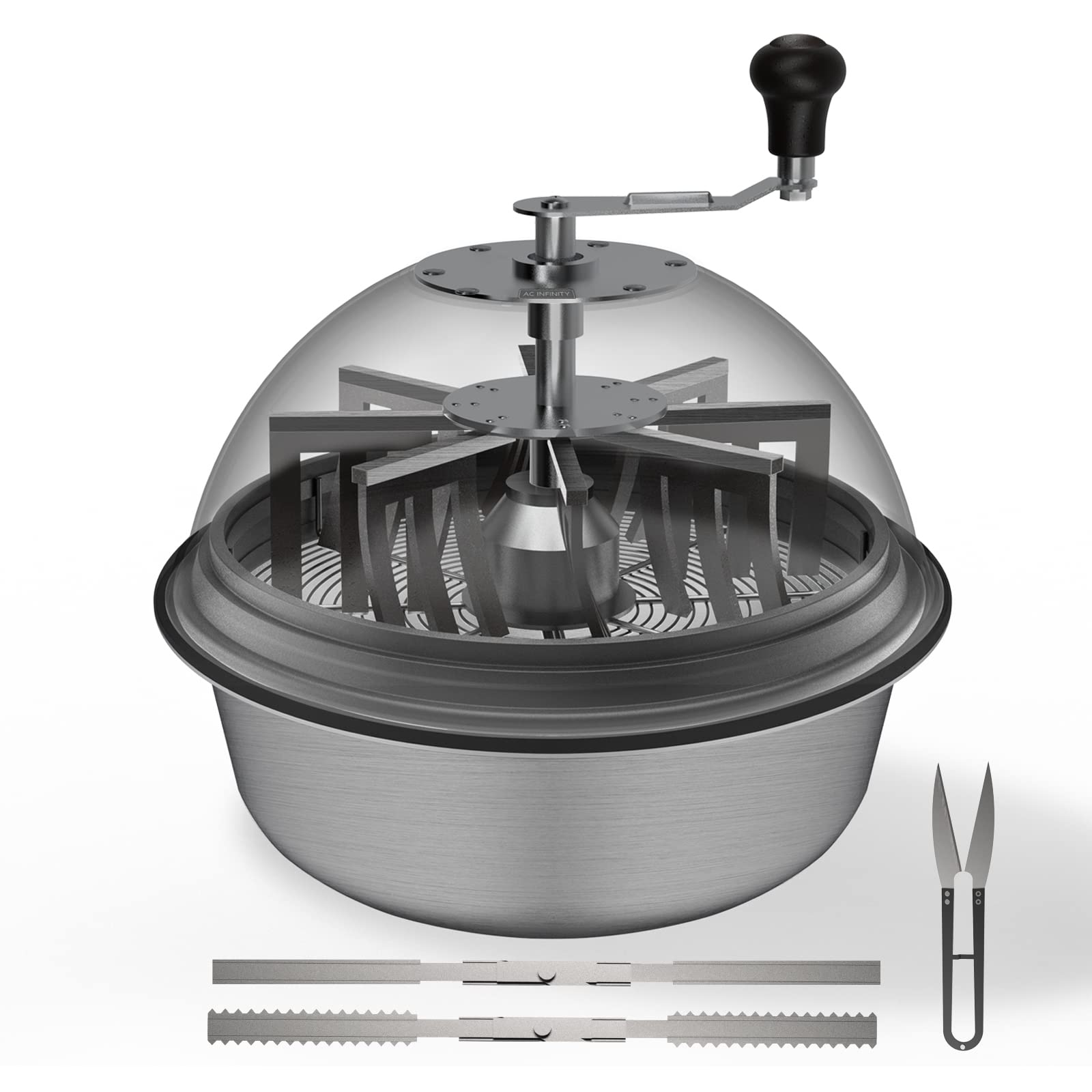 Greenzech 16" & 19" Bud Leaf Bowl Trimmer, Manual Hand-Crank, Clear Dome, Stainless Steel Blades for Buds & Herbs