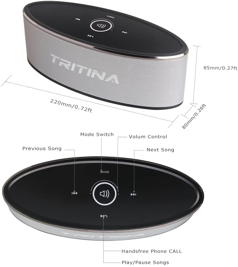 Wireless Speaker Stereo HD Sound, Touch Control with Fashion Light, Bluetooth Built-in Mic Handsfree Calling, TF Card Slot & AUX