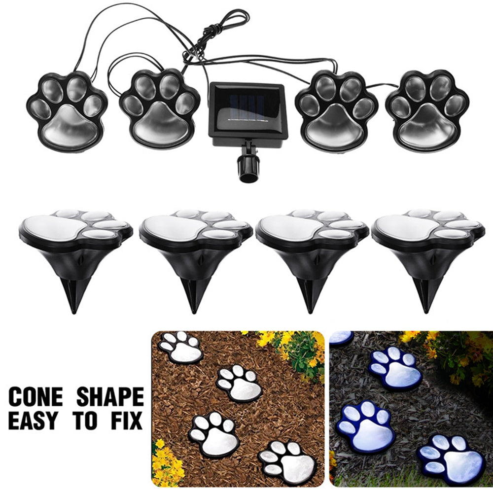 Solar Power 4 LED Dog Animal Paw Print Light for Outdoor Garden Path