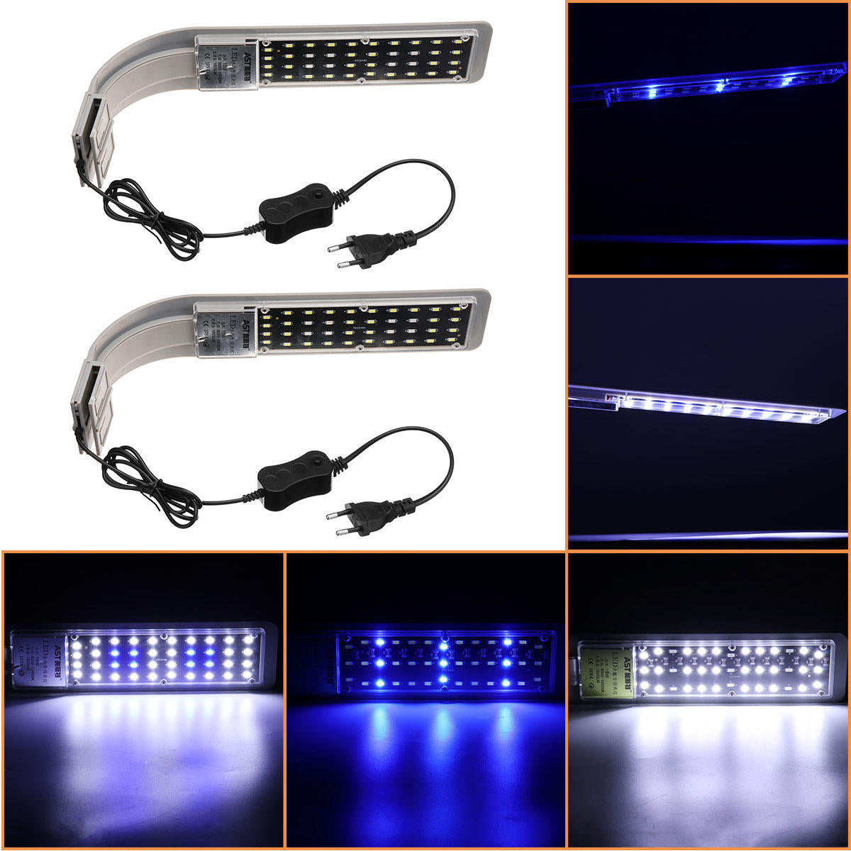 Aquarium Light Clip on Tank Fish ,Plants Grow Lamp with Temperature Display for 40-80cm Tank White and Blue LEDs
