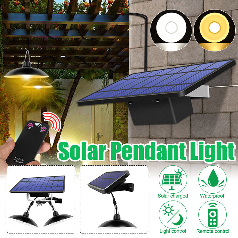 Single/Double Head Solar Powered Pendant Light LED Shed Lamp Outdoor Camping Home Garden Yard Decor