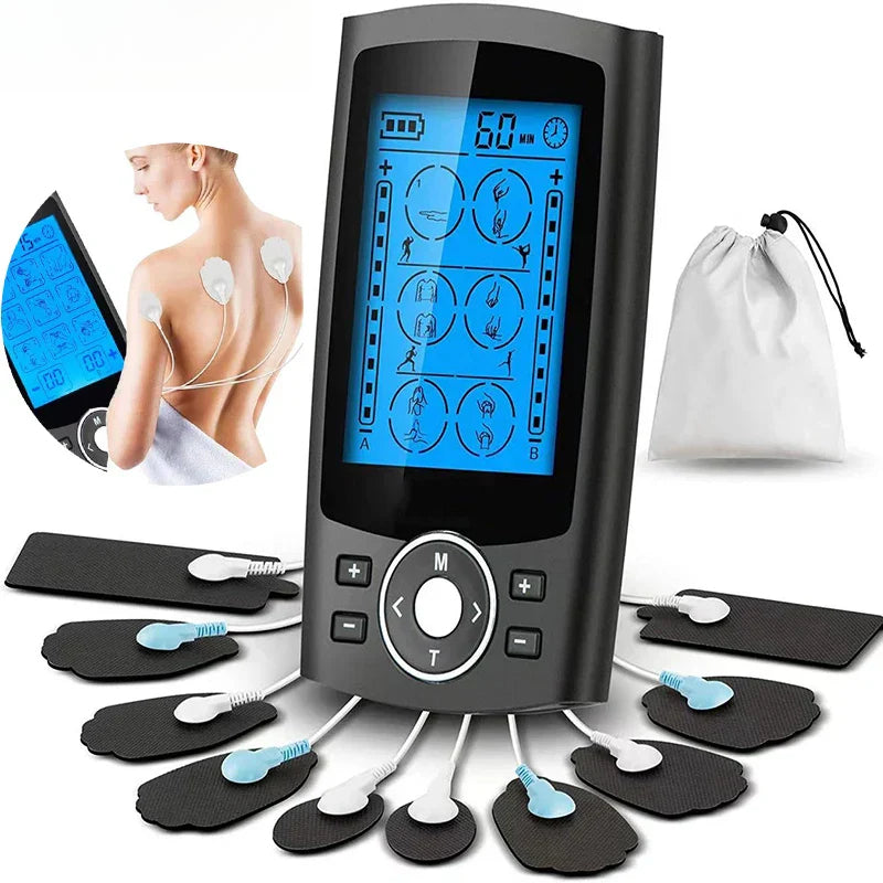 Dual Channel TENS EMS Unit - 36 Modes Muscle Stimulator for Pain Relief, 10 Pads, Portable with Storage Bag
