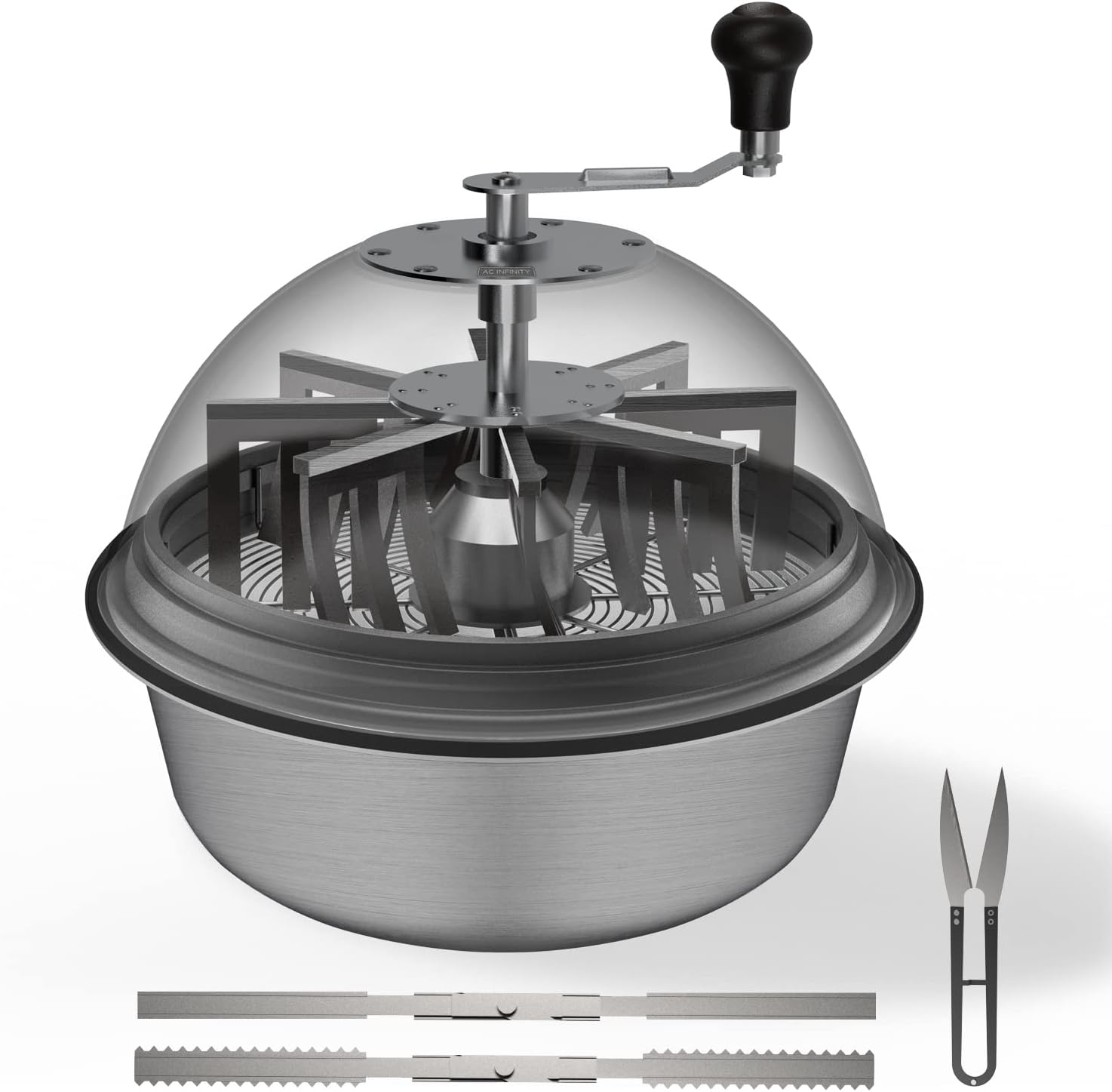 Greenzech 16" & 19" Bud Leaf Bowl Trimmer, Manual Hand-Crank, Clear Dome, Stainless Steel Blades for Buds & Herbs