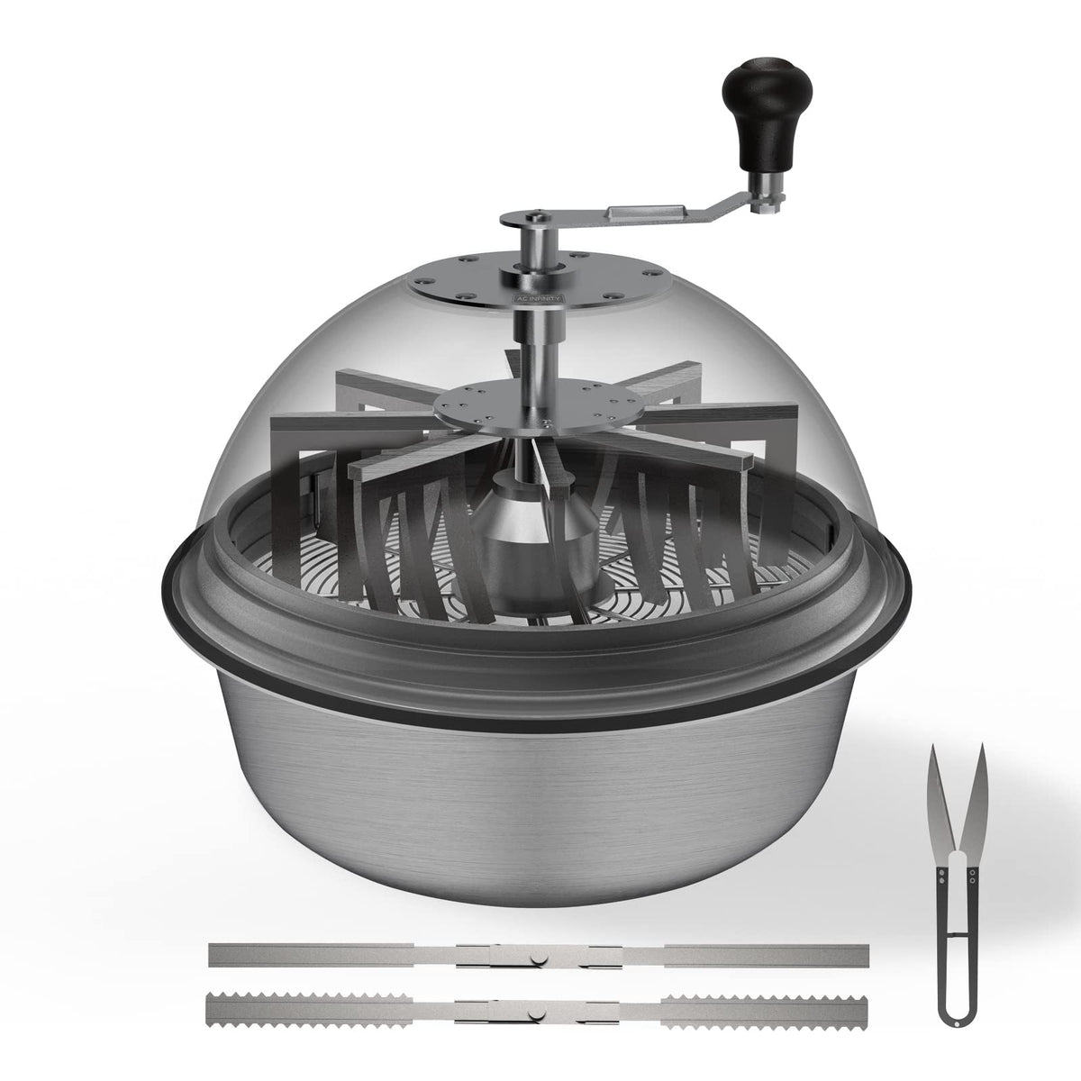 Greenzech 16" & 19" Bud Leaf Bowl Trimmer, Manual Hand-Crank, Clear Dome, Stainless Steel Blades for Buds & Herbs