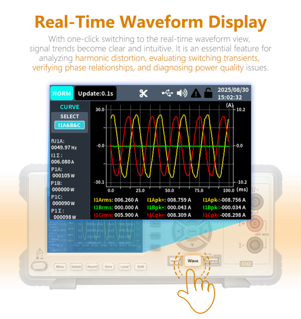 High Precision Power Meter 10 Channels Measurement Energy Monitoring 3.96 Inch TFT LCD RS232 Portable Professional Energy Analyzer