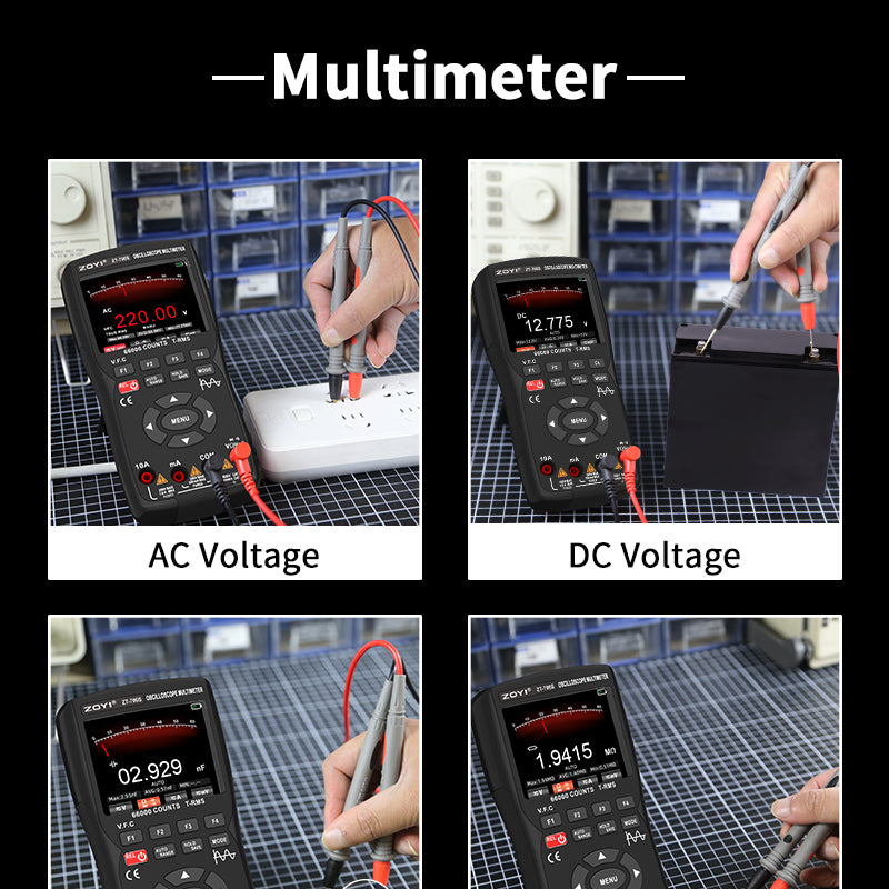 Handheld Oscilloscope Multimeter 3-In-1 Dual Channel 50MHz 280MSa/s 66000 Counts Signal Generator IPS Display