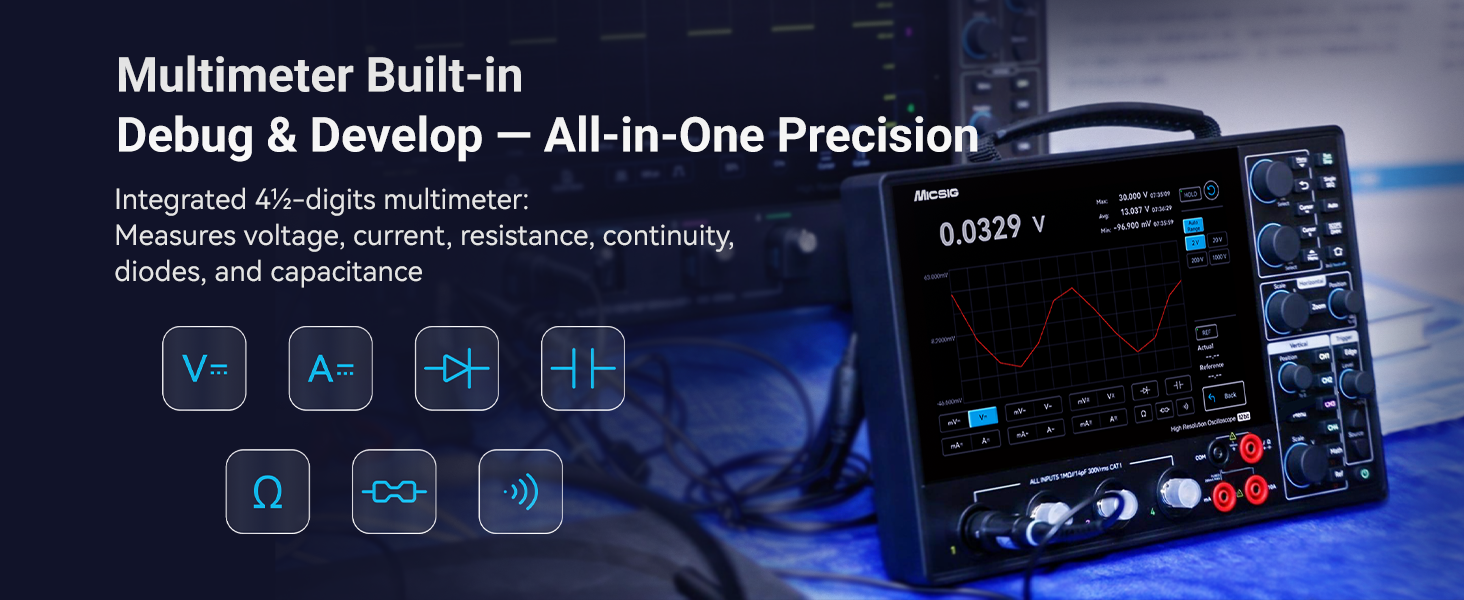 High Resolution Tablet Oscilloscope 12-bit 4 Channel 1GSa Sampling Rate Up to 200MHz Bandwidth Portable Touchscreen