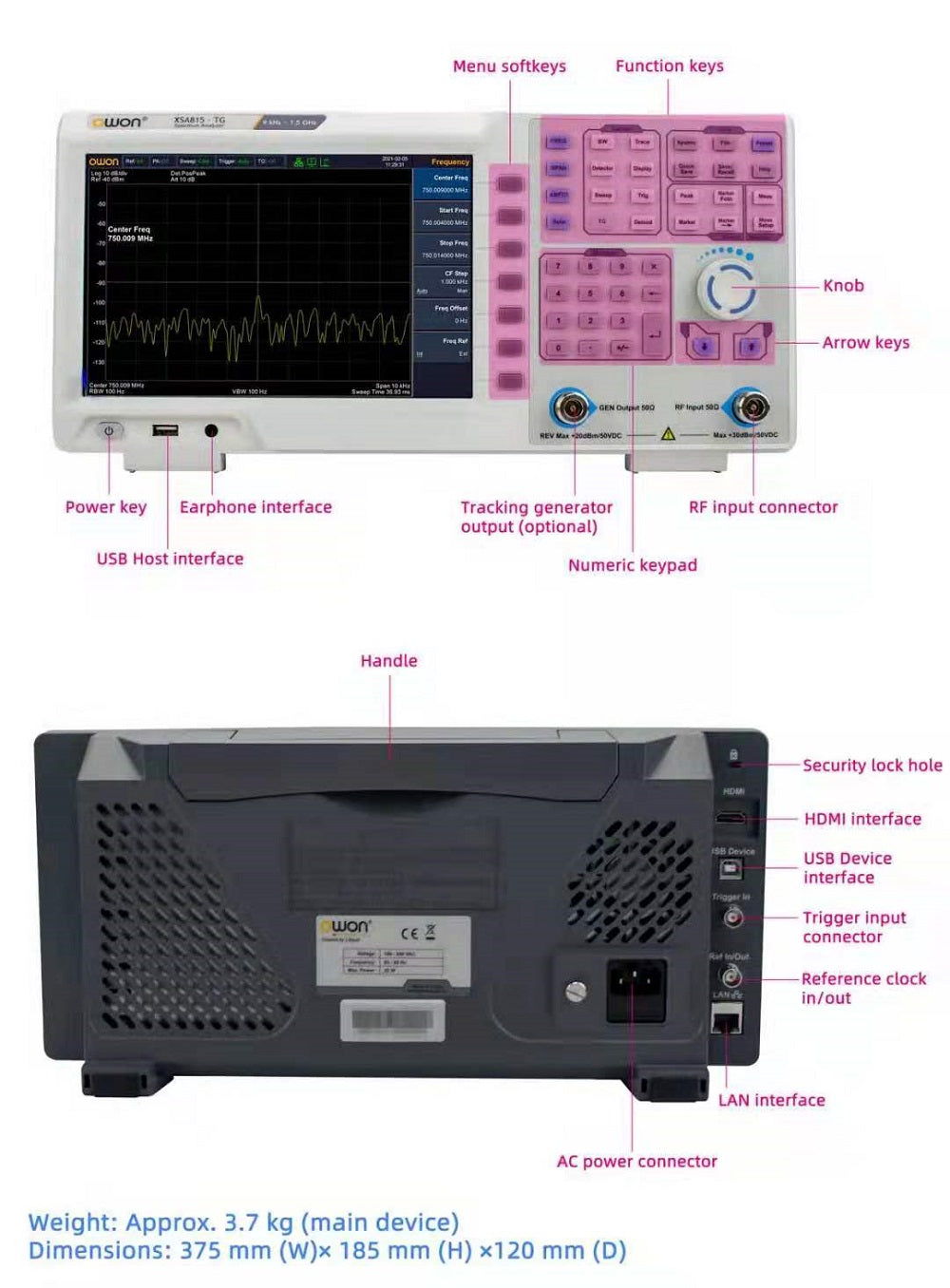 1.5GHz 9Inch TFT LCD Display Spectrum Analyzer + Tracking Generator Support USB LANHDMI Communication Interface