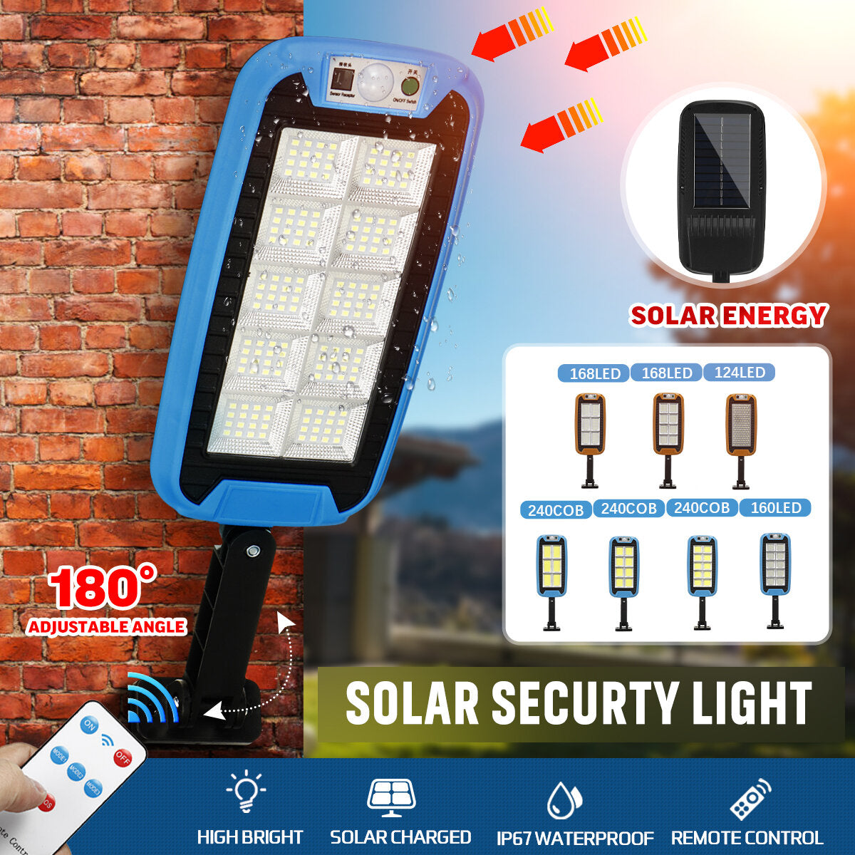COB LED Solar Street Wall Light PIR Motion Sensor Dimmable Lamp Outdoor Garden