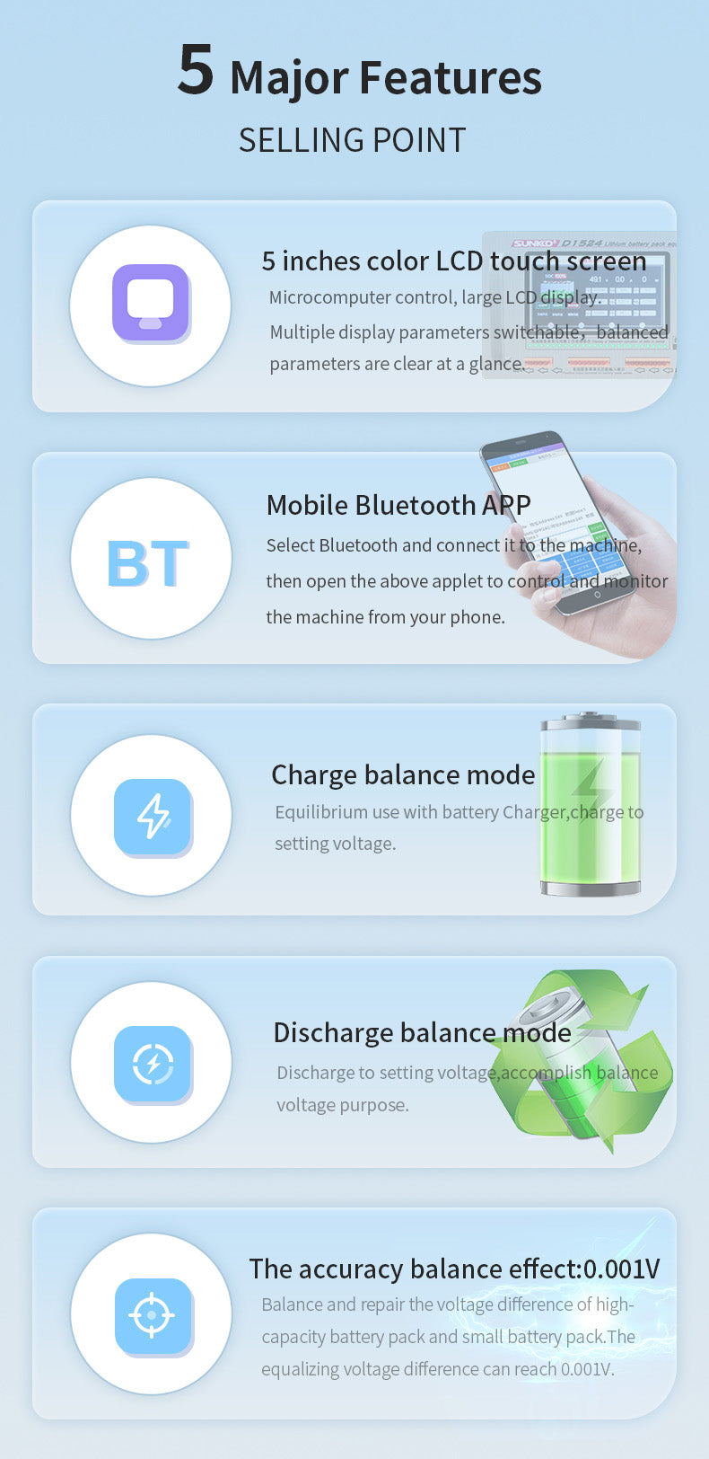 15A High Current Lithium Battery Pack Equalizer and Analyzer Versatile for Ternary LiFePO4 LTO Batteries Touch Screen and Bluetooth Control with Dual Fan Cooling Efficiency