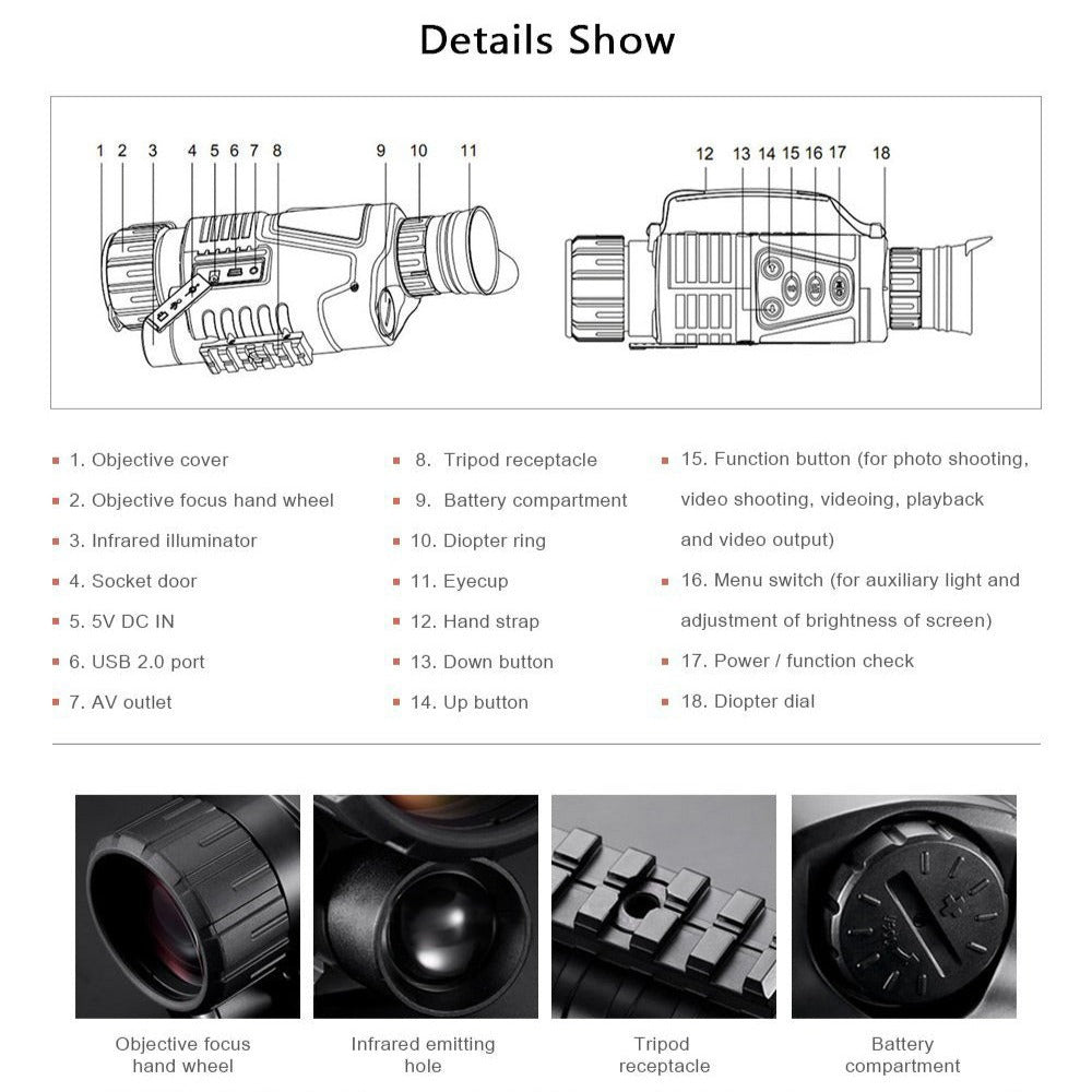 200M IR Night Vision Telescope - Digital Hunting Scope with Photo/Video Recording & Replay
