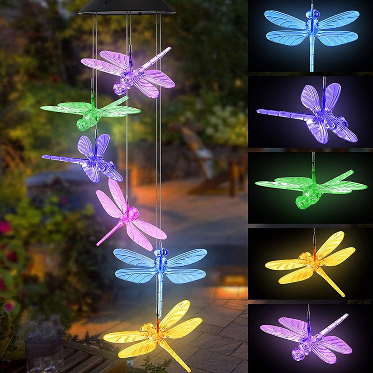 Color Changing LED Solar Powered Wind Chime Light Hanging Garden Yard Decor
